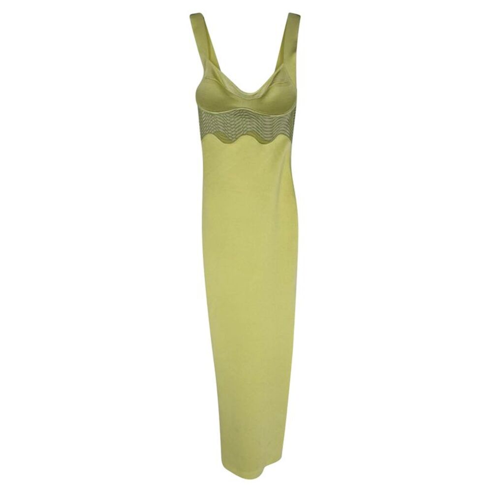 Galvan Uma Sheer Pencil Dress in Pastel Yellow Viscose